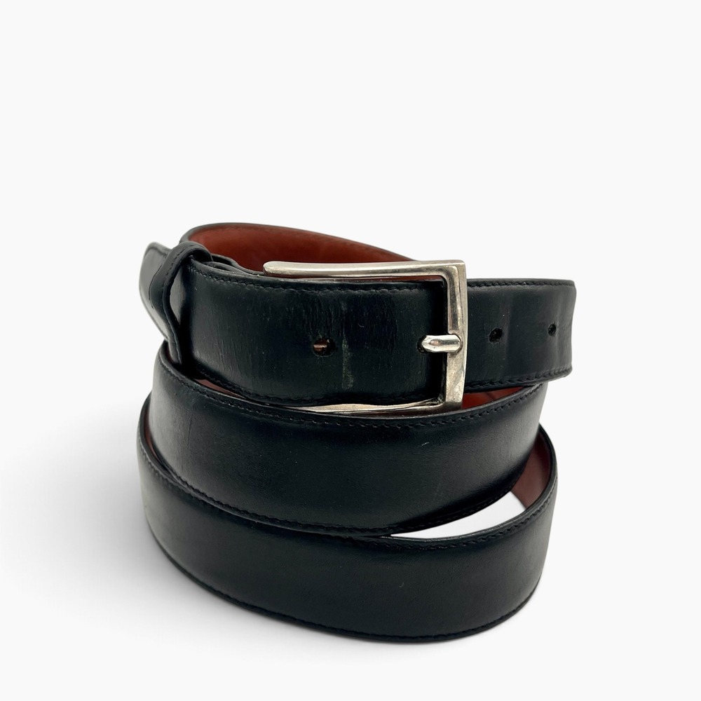 Torino Mens Black Aniline Kipskin Leather Belt 42 Silver Buckle 55200